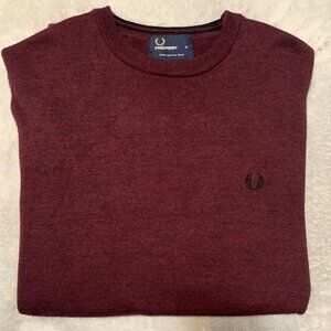 Fred Perry Merino Wool Crew Neck Sweater. Medium. Cool Mahogany Shade.